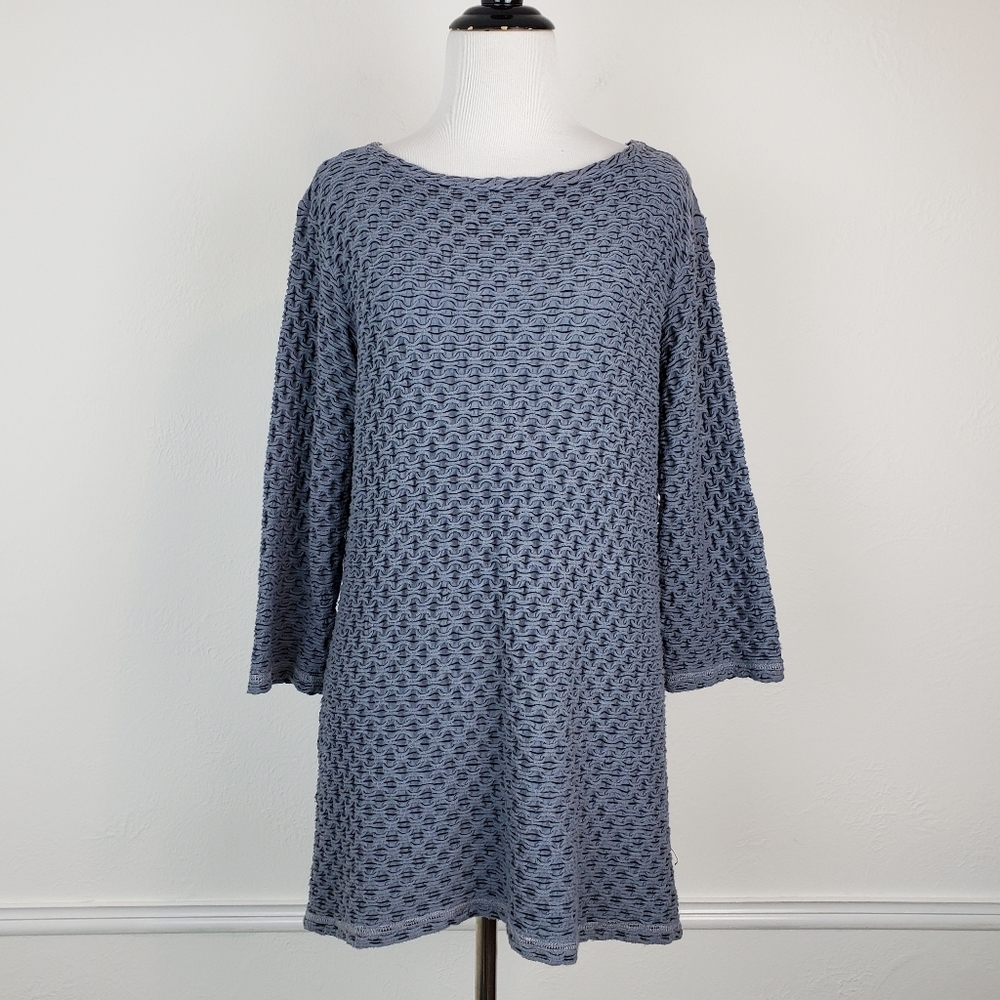 CMC Top Textured Knit Stretchy Quirky Eclectic Boho Gray Made in USA Vintage